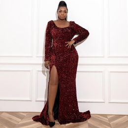 Ethnic Clothing Elegant Sequin Evening Dresses For Women 2022 Fashion Sexy Slit Bodycon Party Dress Plus Size Vestidos Red African Clothes