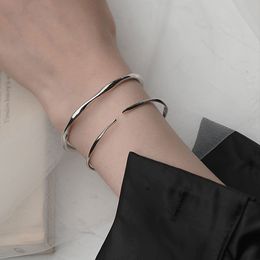 925 Stamp Bracelet for Women Simple Delicate Thin Cuff Bangle Bracelets Handmade Minimalist Party Jewellery Gift