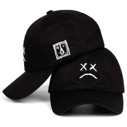 european hat Canada - Designer Fit Trucker Straw Cowboy Hat Man Woman European American Stars with the Same Style of Ins Lil Peep Crying Face Embroidered Soft Top Is Thin Hip Hop Cap