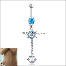 Body Arts Tattoos Art Health Beauty Dangle Boat Anchor Belly Button Ring 14G 316L Stainless Steel Vessel Navel Barbell J Dhq1M