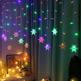 Strings 2022 Snowflake Christmas Light Led Curtain Garland String Fairy Lights 3.5M Indoor For Bedroom Wedding Party Tree Year Decor