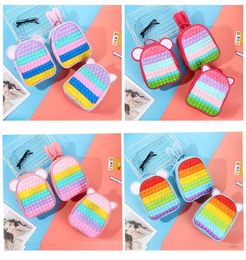 Pop Bubble Fidget Decompression Toy Tie Dye Rainbow Small ears Backpack PU Bag Relieve Stress Great Birthday Party Gift for Kids