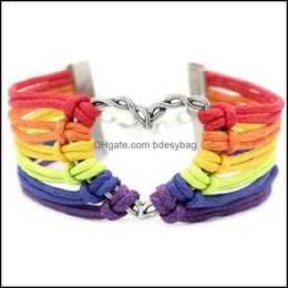 Charm Bracelets Rainbow Flag Pride Lgbt Braided Rope Gay Lesbian Love Heart Design Bangle Jewellery Whole Bdesybag Dhybk