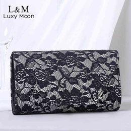 Evening Bags Envelope Evening Clutch Bag for Women Sexy Lace Floral Designer Bag Wedding Party Purses and Handbag Small Chain Messenger X686h 220325