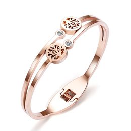 Bangle Fahion Titanium Steel Tree Of Life Women Open Cuff Bangles Bracelets Charm Jewellery Gift Gold Silver Colour Drop