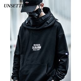 UNSETTLE Fish Mouth Japanese Harajuku Embroidery Tactics Streetwear Hoodies Hip Hop men pullover hoodie Casual Sweatshirts Tops 201126