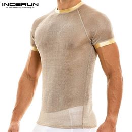 INCERUN Mens Sexy Leisure Short Male Lit Perspective Casual Round Neck Short Sleeve TShirt S5XL 7 220629