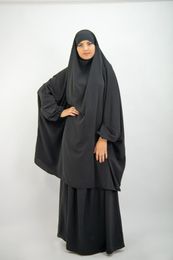 abaya khimar UK - Ethnic Clothing Piece Set Women Eid Muslim Long Khimar Paryer Garment Dubai Abaya Dress Hooded Islamic Kaftan Jilbab Djellaba NiqabEthnic