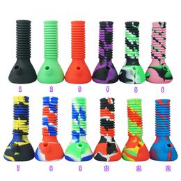 Hookah Longer Folded Silicone Bong Portable Smoking Water Pipe with bowl Glass bongs Dab Rig