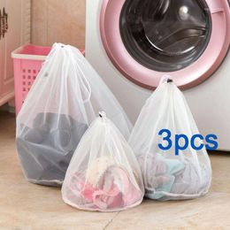 3pcs/lotClothes Washing Machine Foldable Protection Net Filter Underwear Bra Socks Mesh Pouch Bsket Thickened Drawstring Bag Laundry Bags
