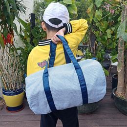 18*9.5 Inch Seersucker Travel Bags Personalise Storagebag Embroidered Duffel Bag Kid Outdoor Activity Carrying Bag