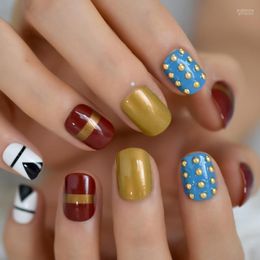 False Nails Wholesale Press On Custom Design Nail Tips Short Round Shape For Daily Wearing With Adhesive Tabs 24 Pcs. Prud22