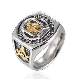 Fashion high quality Stainless steel ring punk masonic symbol freemason wholesale regalia Vintage fraternal order mason Ring Men Jewellery Items gifts