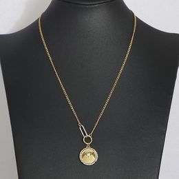 Pendant Necklaces Vintage Disc Embossed Pattern Inlaid Pearl Double-sided NecklacePendant