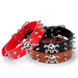 Punk Skull Pet Dog Collar PU Leather Neck Strap Adjustable Pitbull Bulldog Rivet Studded Puppy Accessory Chien Perro LJ201109