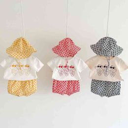 Summer 3Pcs Baby Clothes Set Boys And Girl Cute Print Tops + Shorts + Hat Kids Children Clothing Suit Baby Clothing G220509