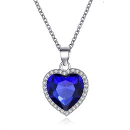 Heart of the Ocean Necklaces for Women CZ Romantic Blue Crystal Chain Pendant Necklaces Wedding Jewelry