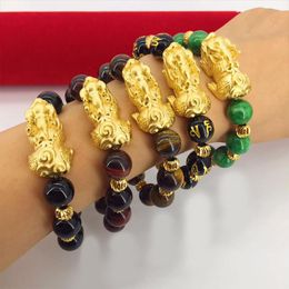 Link Chain Fine Vietnam Alluvial Gold Bracelet Female Lucky Jewellery Natural Green Onyx BraceletLink