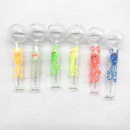 Glow In The Night Colourful Dark Style Pyrex Glass Oil Burner Pipe Straight Tube Hand Pipes Spoon Shape Mini Oil Dab Rigs Smoking Tools SW125