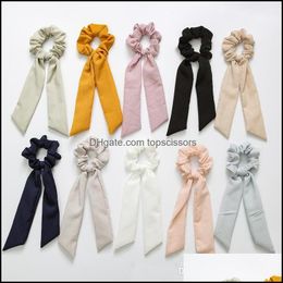 Hair Accessories Tools Products Vintage Solid Color Scrunchies Bow Women Bands Ties Scrunchie Ponytail Holder Rubber Rope Decoration Big L