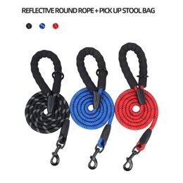 Dog Collars & Leashes 1.5M Pet Leash Reflective Strong Heavy Duty Training Durable Nylon Rope With Comfortable Padded HandleDog