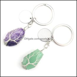 Arts And Crafts Handmade Tree Of Life Key Rings Coffin Shape Reiki Healing Chakra Quartz Mineral Tumbled Gemstones Keychain Sports2010 Dhr82