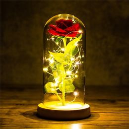Valentines for Girlfriend Eternal Rose LED Light Foil Flower In Glass Cover Mothers Day Wedding favors Bridesmaid Gift 220812
