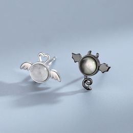 New Angel & Demon Sterling 925 Stud Earrings Women Designer Top S925 Silver Ear Quality Jewellery Gifts for Female