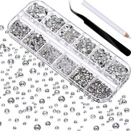 2000pcs Flat AB Crystal Rhinestones Gems Nail Art Decorations with Tweezer and dotting pens Manicure Nail Tools For Crafts Face
