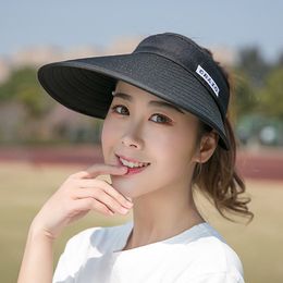 Women Summer Sun Visor Wide-brimmed Hat Beach Hats Simple Adjustable Packable UV Protection Female Cap HCS156