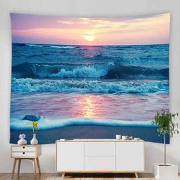 Sunset Beach Wall Rugs Bohemian Bedroom Decor Aesthetic Decorations Living Room Pendant Tapiz J220804