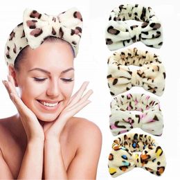 Leopard Headband Party Favour Coral Fleece Ladies Wash Face Headbands Bow Hair Band