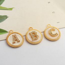 Pendant Necklaces 5PCs Copper Micro Pave For Jewellery DIY Making Gold Colour Filled Round Initial Alphabet/ Capital Letter Clear RhinestonePen