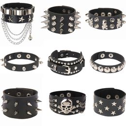 Punk Men Gothic Goth Rivet Skull Wrap Bracelet Women Girls Gift Harajuku Vintage New Black PU Leather Bracelet Jewellery