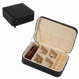 velvet boxes UK - Jewelry Pouches, Bags Multi Functional Gift Luxury Cardboard Velvet Lining Black PU Leather Travel Sunglasses Rings Organizer Box With Zippe