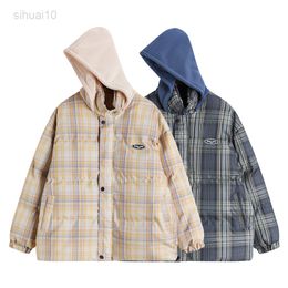 Loose Hooded Plaid Cotton Quilted Jacket Women Warm Thick Winter Long Sleeves Cotton Jacket Female Gate Style Bread Jacket L220725