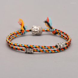 Charm Bracelets Ethnic Tibetan Buddha Head Woven Amulet Multicolor & Bangles For Women Men Handmade Rope Bracelet GiftCharm Inte22