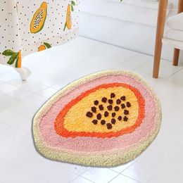 Carpets Creative Papaya Bathroom Carpet Anti-slip Mat Flocking Door Bath Floor Absorbent Home Decoration LB60504