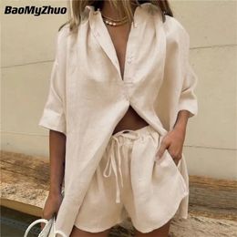 Casual Womem Summer Tracksuit Two Piece Set Lounge Wear Short Sleeve Shirt Tops And Mini Shorts Suit Female Homewear 220708