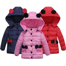 Winter Girls Jacket Dot Pattern Warm Hooded Jacket For Kids Cute Children Sweatshirt Windjacket Toddler Girls Birthday Gift J220718