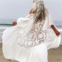 Bikini Cover-ups Sexy Belted Summer Dress White Lace Tunic Women Plus Size Beach Wear Swim Suit Cover Up Q1049 220423