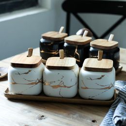 Storage Bottles & Jars Kitchen Container Canister Sets Nordic MaMarbled Ceramic Seasoning Jar Household Salt Shaker BoxStorage