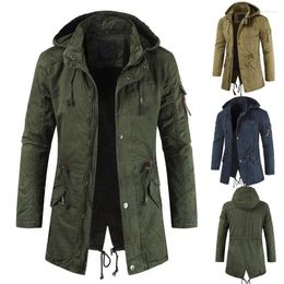 Men's Trench Coats Mid-Length Jacket Coat Back Slit Badge Stand Collar Anorak Hooded With Hood Pockets Button Warm Fashion Casual Viol22