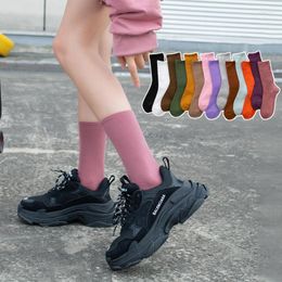 Socks & Hosiery Women Cotton 14 Solid Colours Black White Purple Pink Orange Simple Harajuku Female Casual Crew Sock 1 Pack