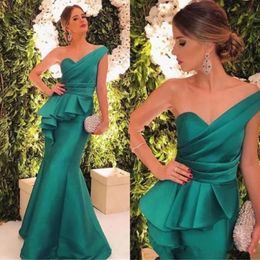 New Hunter Sexy One Shoulder Formal Evening Dresses Floor Length Satin Mermaid Prom Gowns Vintage Party Wear