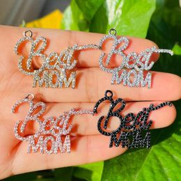 Charms 5pcs Zirconia Paved Mom Word Charm Bling Letter Pendant For Mother's Day Gift Women Bracelet Necklace Bangle Jewellery MakingCharms