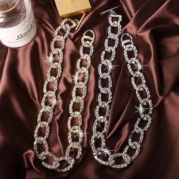 Chokers Fashion Golden Link Chain Rhinestone Choker Necklaces For Women 2022 Geometric Statement Jewelry Party Bar GiftsChokers