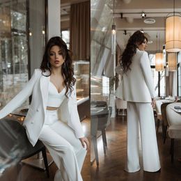 Three Pieces Women's Blazer Suits 2022 Elegant Bridesmaid Dress Solid White Double Breasted Ladies Outfits Customise