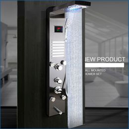 Black Nickel Brushed Digital Display Shower Panel Column LED Rain Waterfall Shower Spa Jets Bath Shower Mixer Faucet