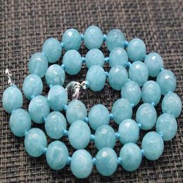 10mm Natural Faceted Blue Aquamarine Round Gemstone Beads Necklace 18" AAA